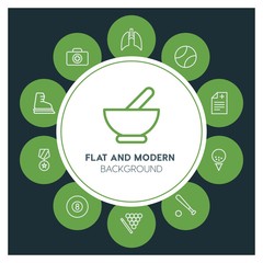 health, science, sports Infographic Circle outline Icons Set. Contains such Icons as  business,  website,  elements,  background,  pattern,  illustration, kit and more. ..Fully Editable. Pixel Perfect