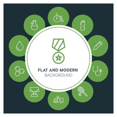 health, science, sports Infographic Circle outline Icons Set. Contains such Icons as  business,  website,  elements,  background,  pattern,  illustration and more. ..Fully Editable. Pixel Perfect