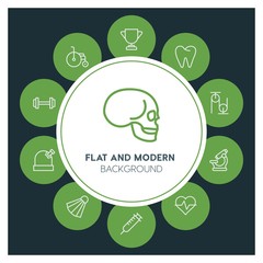 health, science, sports Infographic Circle outline Icons Set. Contains such Icons as  business,  website,  elements,  background,  pattern,  illustration and more. ..Fully Editable. Pixel Perfect