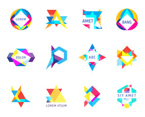 trendy logos geometric opacity shapes vector set