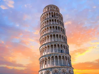 Foto auf Acrylglas Schiefe Turm von Pisa pisa leaning tower close up detail view at sunset