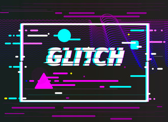 Digital glitch screen with message, abstract composition on bright dark background