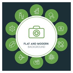 health, science, sports Infographic Circle outline Icons Set. Contains such Icons as  business,  website,  elements,  background,  pattern,  illustration, kit and more. ..Fully Editable. Pixel Perfect