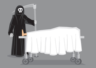 Grim Reaper at Deathbed Vector Cartoon Illustration
