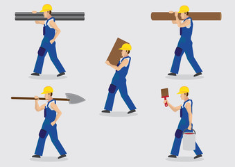 Construction Worker Carrying Materials Vector Illustration