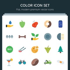 Modern Simple Set of transports, food, nature, drinks Vector flat Icons. ..Contains such Icons as  lunch, food,  meal,  food,  sport,  grape and more on dark background. Fully Editable. Pixel Perfect