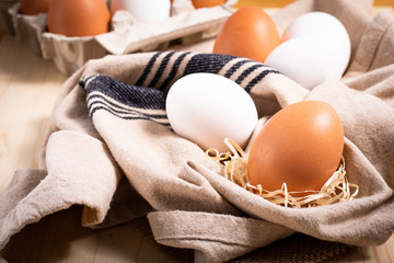 Healthy Food concept farm fresh Organic white eggs and eggs paperboard cartons