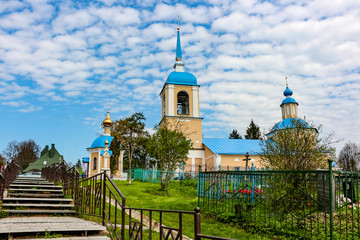 KARIZHA, RUSSIA - MAY 2016: The territory of the Church of the Protection of the Holy Virgin in the village of Karizha
