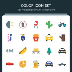 Modern Simple Set of transports, food, nature, drinks Vector flat Icons. ..Contains such Icons as air, pizza, car,  transportation,  plane and more on dark background. Fully Editable. Pixel Perfect