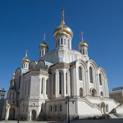 Fototapeta na wymiar Sretensky monastery in Moscow, Russia. Church of New Martyrs and Confessors of Russia on the blood on Lubyanka