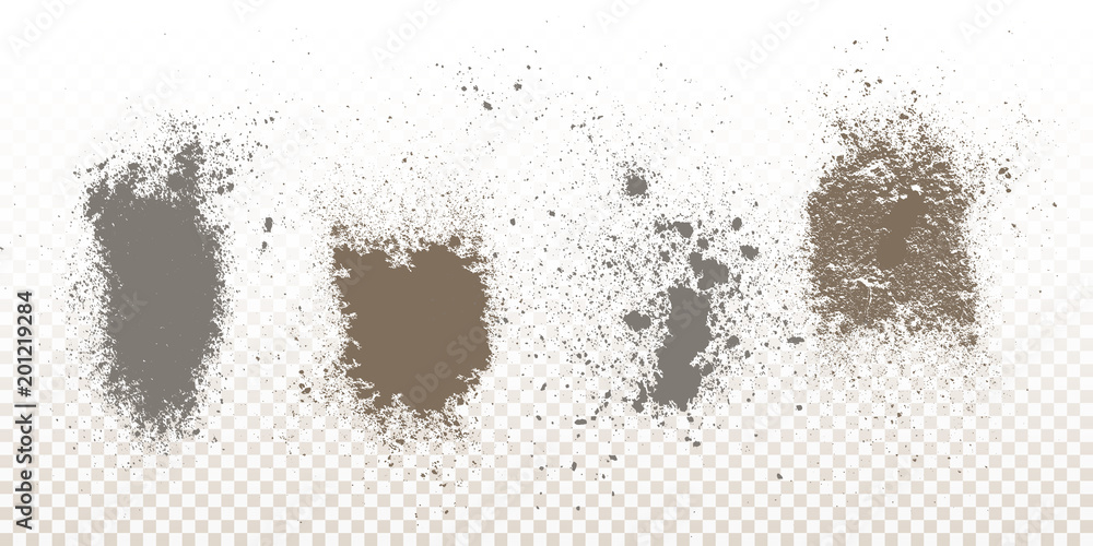 Wall mural scattered powder falls, stains, splashes, powder explosion. on an isolated background. grunge blots 