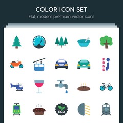 Modern Simple Set of transports, food, nature, drinks Vector flat Icons. ..Contains such Icons as  transportation,  porridge, tram,  bakery and more on dark background. Fully Editable. Pixel Perfect