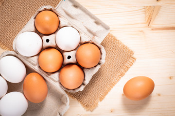 Healthy Food concept farm fresh Organic white eggs and eggs paperboard cartons