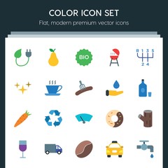 Modern Simple Set of transports, food, nature, drinks Vector flat Icons. ..Contains such Icons as  symbol,  save, food,  sign, barbecue, wood and more on dark background. Fully Editable. Pixel Perfect