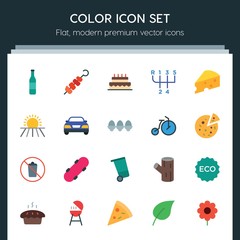 Modern Simple Set of transports, food, nature, drinks Vector flat Icons. ..Contains such Icons as skateboard,  floral,  celebration,  drink and more on dark background. Fully Editable. Pixel Perfect