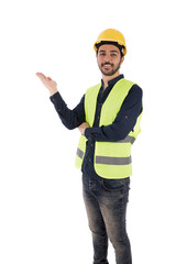 a young engineer pointing