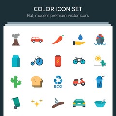 Modern Simple Set of transports, food, nature, drinks Vector flat Icons. ..Contains such Icons as  loaf,  sausage,  spicy,  breakfast,  meal and more on dark background. Fully Editable. Pixel Perfect