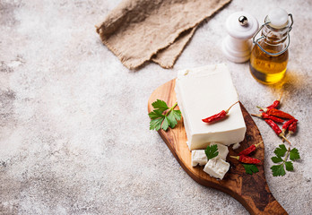 Fresh feta cheese with spices 
