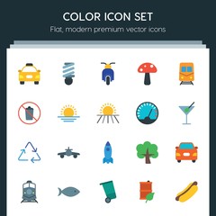 Modern Simple Set of transports, food, nature, drinks Vector flat Icons. ..Contains such Icons as  motion,  isolated,  bread,  speed,  cab and more on dark background. Fully Editable. Pixel Perfect