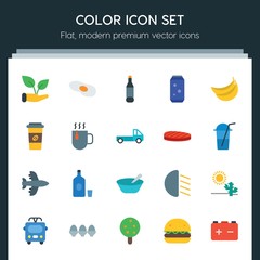 Modern Simple Set of transports, food, nature, drinks Vector flat Icons. ..Contains such Icons as  wine,  bus,  dry,  shine,  metrobus, plant and more on dark background. Fully Editable. Pixel Perfect