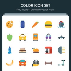 Modern Simple Set of transports, food, nature, drinks Vector flat Icons. ..Contains such Icons as  illustration,  cold,  drink,  cup, cake and more on dark background. Fully Editable. Pixel Perfect