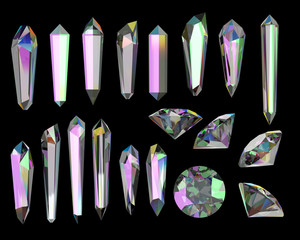 Crystal Isolated on black background 3d rendering