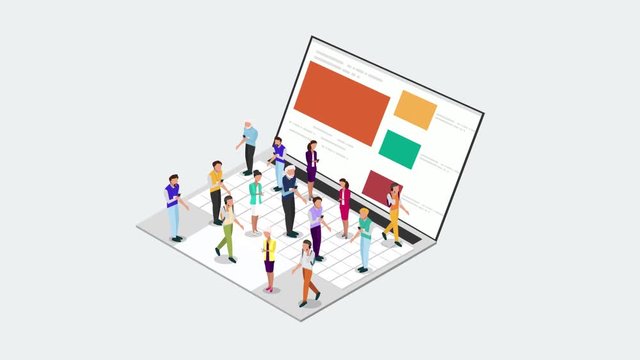 Vector concept of wireless technology devices video. Flat  isometric animation with notebook and isometric people. -stock footage