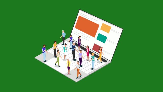 Vector concept of wireless technology devices video. Alpha channel. PNG+Alpha. Flat  isometric animation with notebook and isometric people. -stock footage