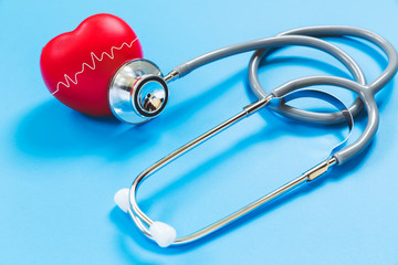 red rubber heart and stethoscope