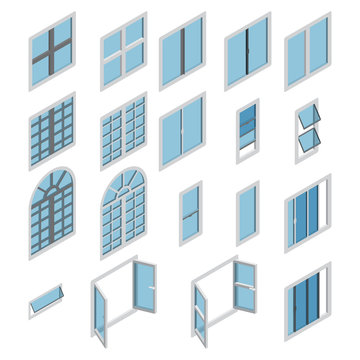 Windows isometric icon vector set. Isometric window set. Vector.