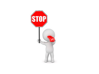 3D Character holding stop sign and blowing whistle