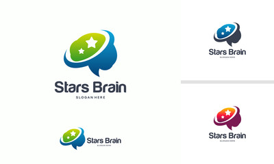 Brain Stars logo designs concept vector, Brilliant and Brain logo template designs