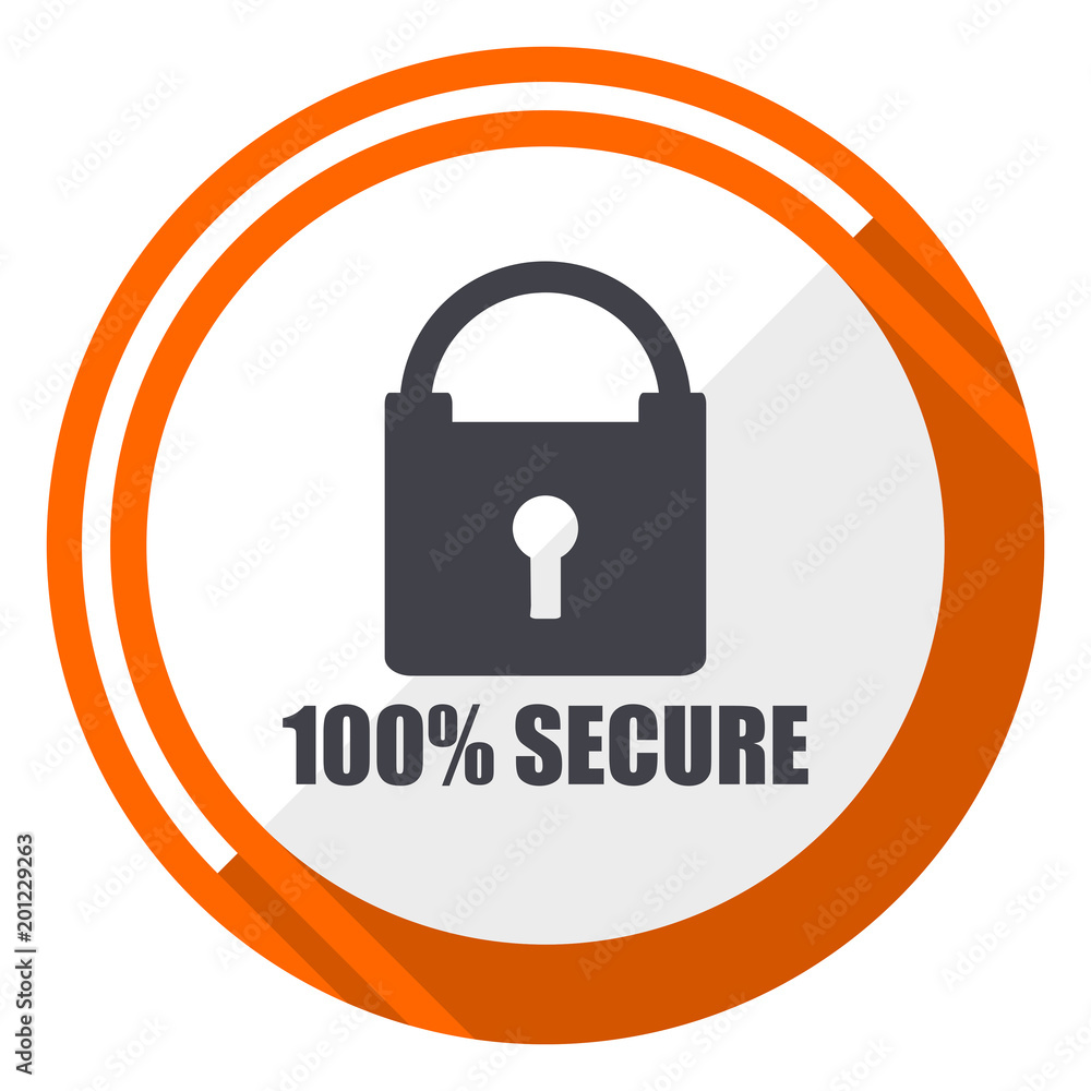 Poster secure flat design orange round vector icon in eps 10