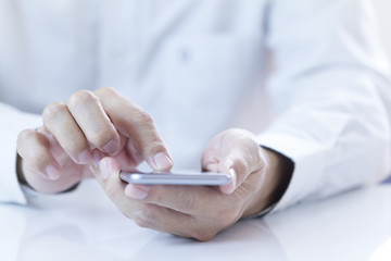Man using mobile application on smartphone