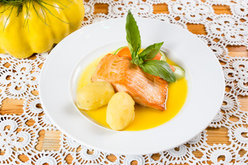 Citrus Marinated Salmon with potato and carrots