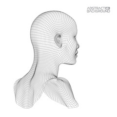 Ai digital brain. Artificial intelligence concept. Human head in robot digital computer interpretation. Wireframe head concept.