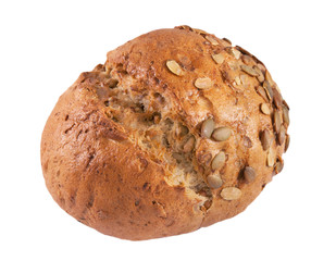 Bread with different types of flour and seeds on a white background