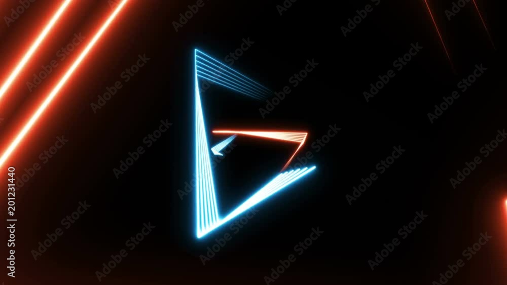 Poster seamless loop abstract background with colorful neon triangles