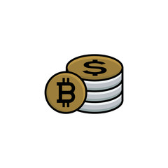 Golden bit - coin sign icon money symbol. Vector Illustration