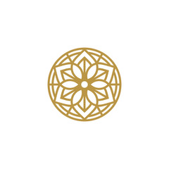 Golden round flower, eco emblem logo template