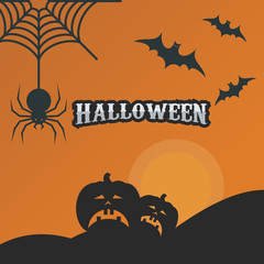 Halloween Background with spider web, bat - vector illustration