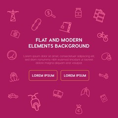 transports, industry, health, money outline vector icons and elements background concept on violet background...Multipurpose use on websites, presentations, brochures and more