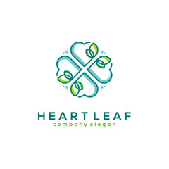 heart leaf logo, flower line line art vector illustration