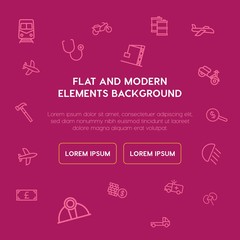 transports, industry, health, money outline vector icons and elements background concept on violet background...Multipurpose use on websites, presentations, brochures and more