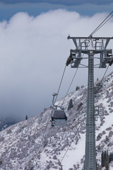 mountain gondola ride in winter