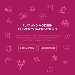transports, industry, health, money outline vector icons and elements background concept on violet background...Multipurpose use on websites, presentations, brochures and more