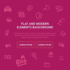 transports, industry, health, money outline vector icons and elements background concept on violet background...Multipurpose use on websites, presentations, brochures and more