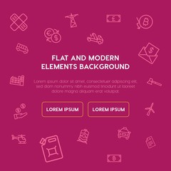 transports, industry, health, money outline vector icons and elements background concept on violet background...Multipurpose use on websites, presentations, brochures and more