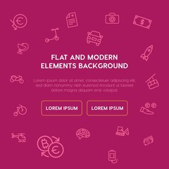 transports, industry, health, money outline vector icons and elements background concept on violet background...Multipurpose use on websites, presentations, brochures and more