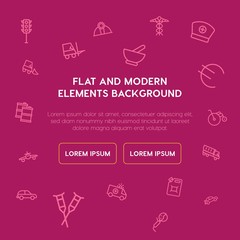 transports, industry, health, money outline vector icons and elements background concept on violet background...Multipurpose use on websites, presentations, brochures and more